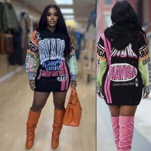 Colorful Graphic Hoodie Dress